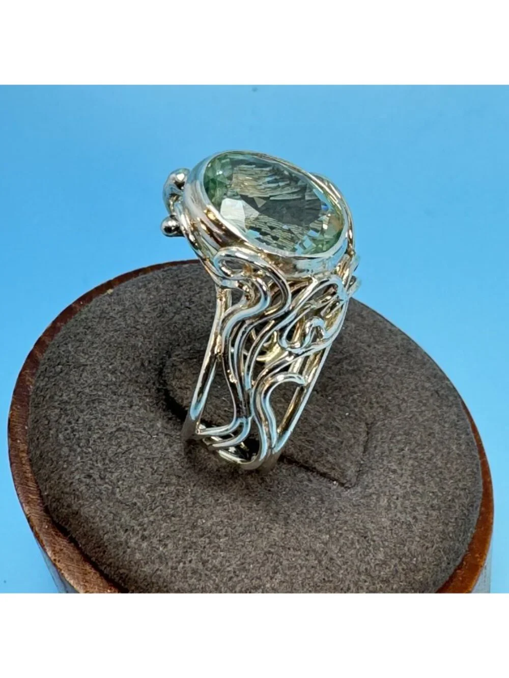 Handmade Topaz Bezel Set Filigree Design Band Sterling Silver 925 Ring Size 6.75 - Picture 4 of 11